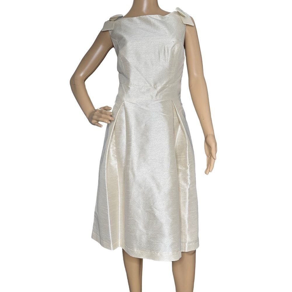 Alfred Sung short bridesmaid dress with bows Champagne NWT 14